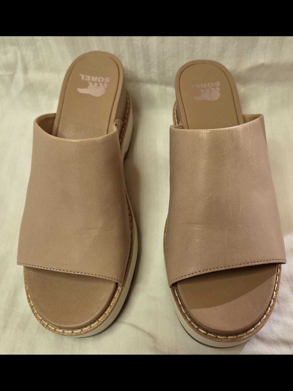 Sorel Women's Joanie IV Honest Beige Platform Slide Heeled Sandals - NWOB - Sz 8 - Picture 1 of 8